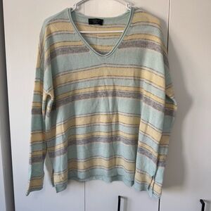 Charter Club Cashmere Striped V-Neck Sweater